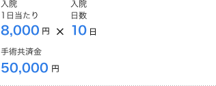 入院1日当たり8,000円×入院日数10日 手術共済金50,000円