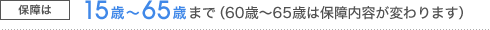 保障は15歳～65歳まで（60歳～65歳は保障内容が変わります）