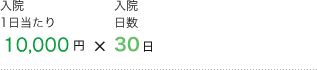 入院1日当たり9,000円×入院日数30日