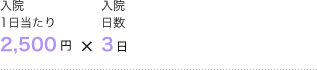 入院1日当たり2,500円×入院日数3日