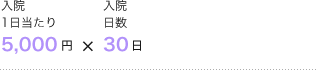 入院1日当たり5,000円×入院日数30日