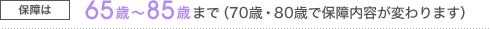 保障は65歳～85歳まで（70歳・80歳で保障内容が変わります）